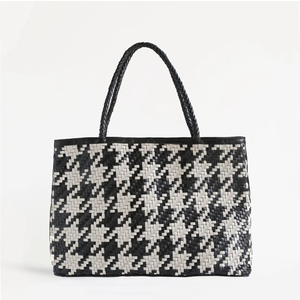 Woven Leather Tote Gabrielle Houndstooth Bag